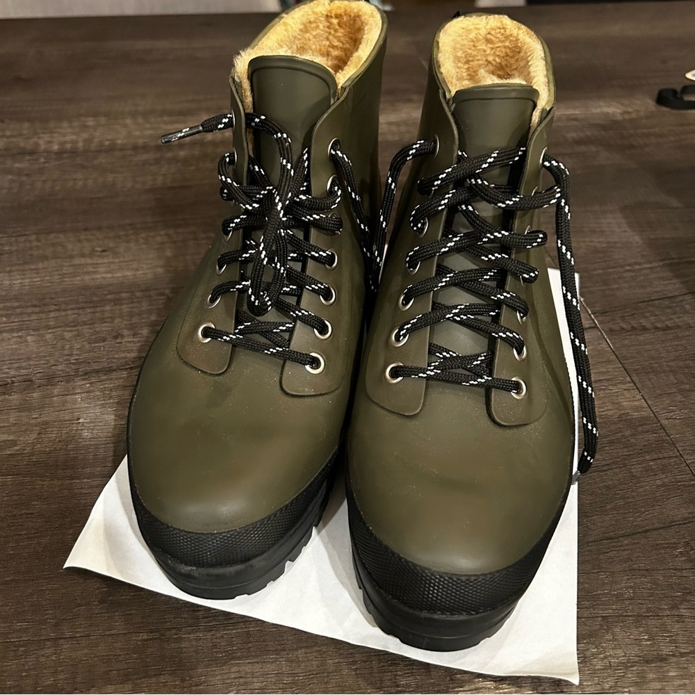 Olive Green Lace-Up Boots with Black Soles